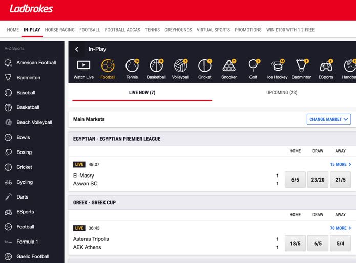 Ladbrokes In Play Betting Screenshot