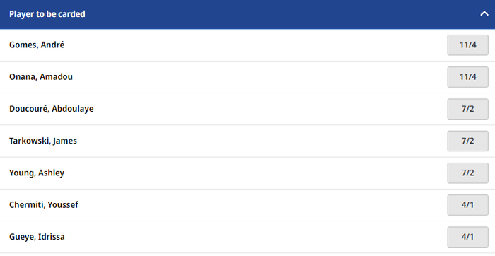 Betfred Player to be Carded Betting