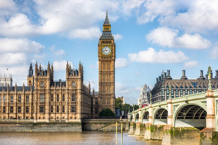Big Ben with Houses of Parliament and Westminster Bridge