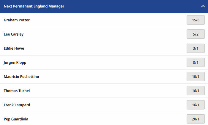Betfred Next England Manager Betting