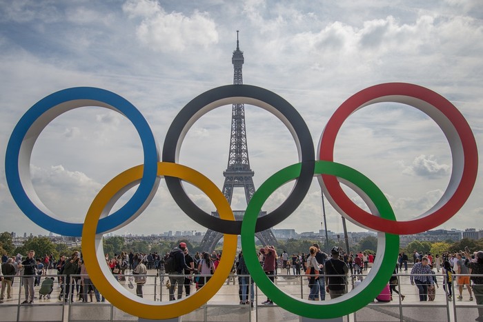 Olympic Rings Against Eiffel Tower