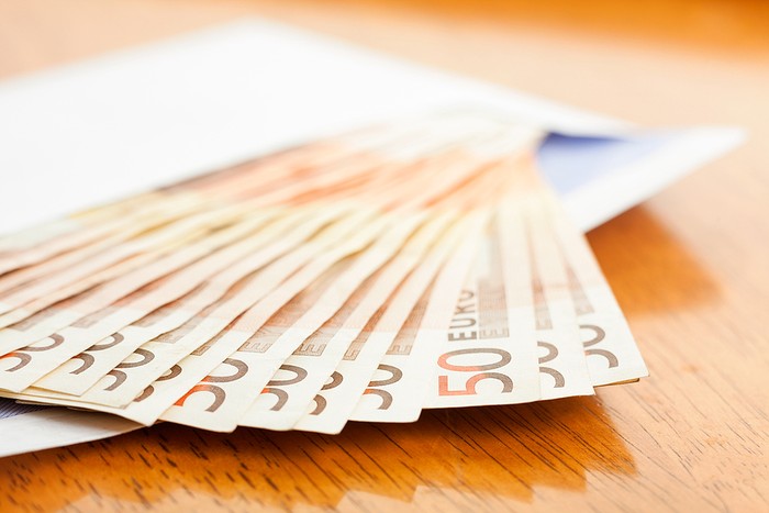 Fan of Euro Banknotes in Envelope