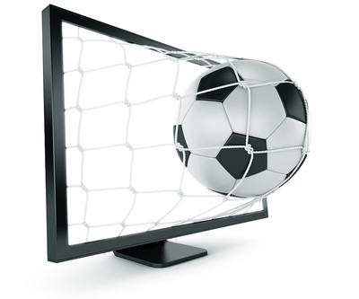 Football and Net Through Monitor Screen