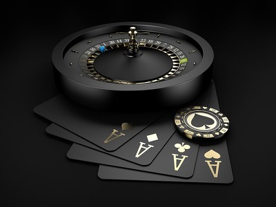 Black Roulette Wheel and Cards