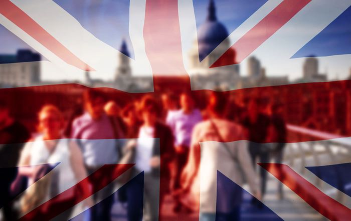 Union Jack flag with sights of London