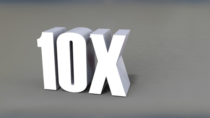10X Against Grey Background