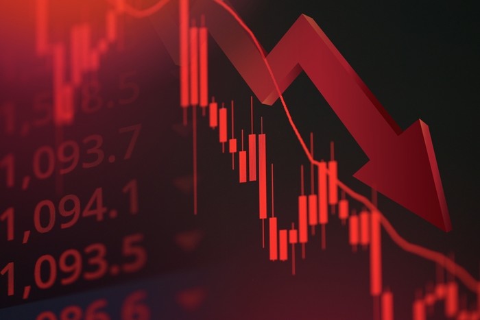 Red Financial Chart with Downward Arrow