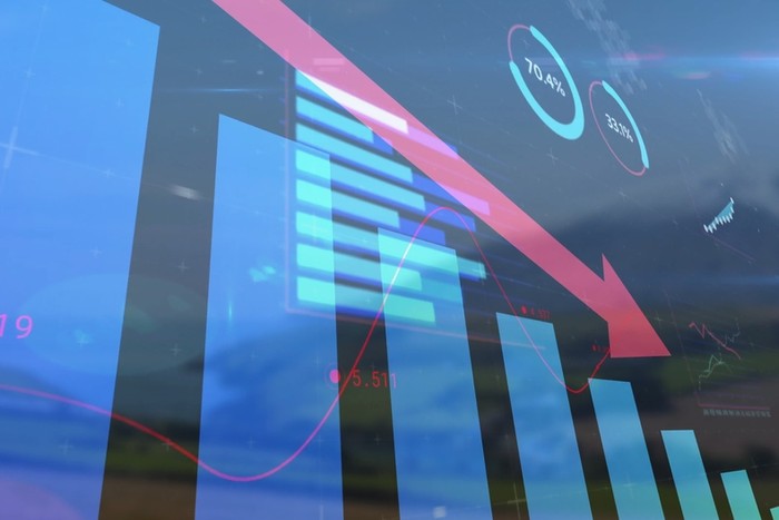 Financial Chart with Red Downward Arrow
