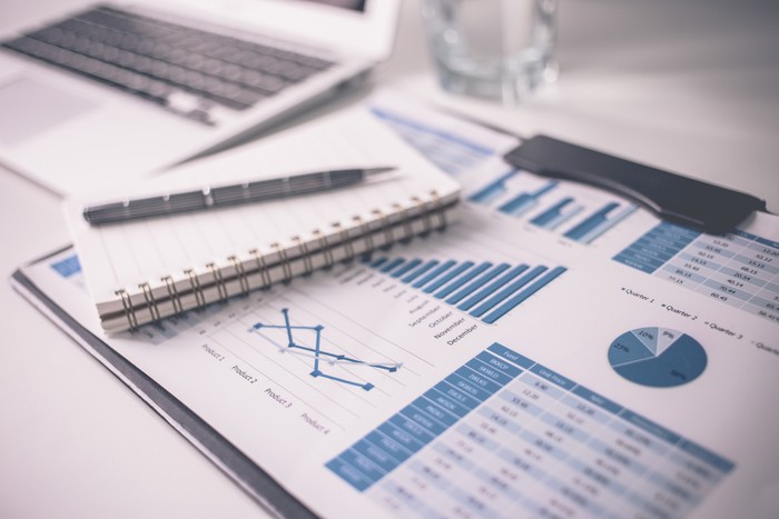 Financial Report with Notepad and Laptop