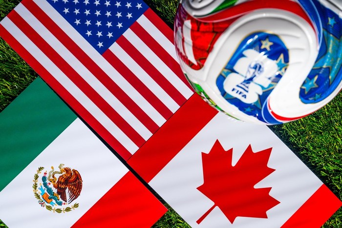 World Cup Football with USA Canada and Mexico Flags